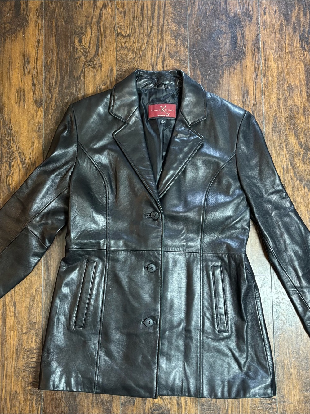 Women’s Black Leather Button-Front Blazer Jacket Size Large